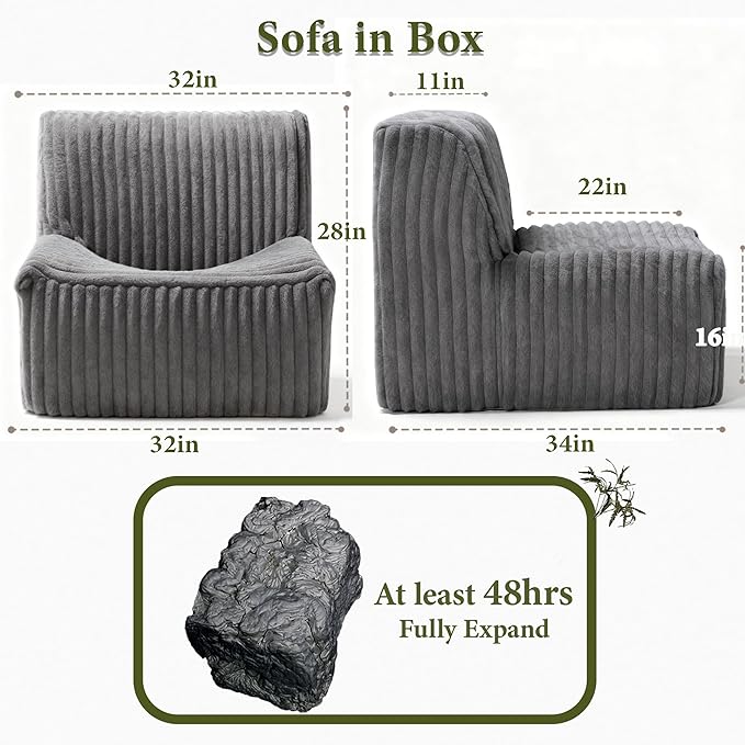Trenda 32'' Comfy Bedroom Chair for Adult Boneless Space-Saving Accent Chairs with with Spacious Seating Soft Faux Fur Ideal Floor Couch for Living RoomCollege Dorm to Reading(Grey)