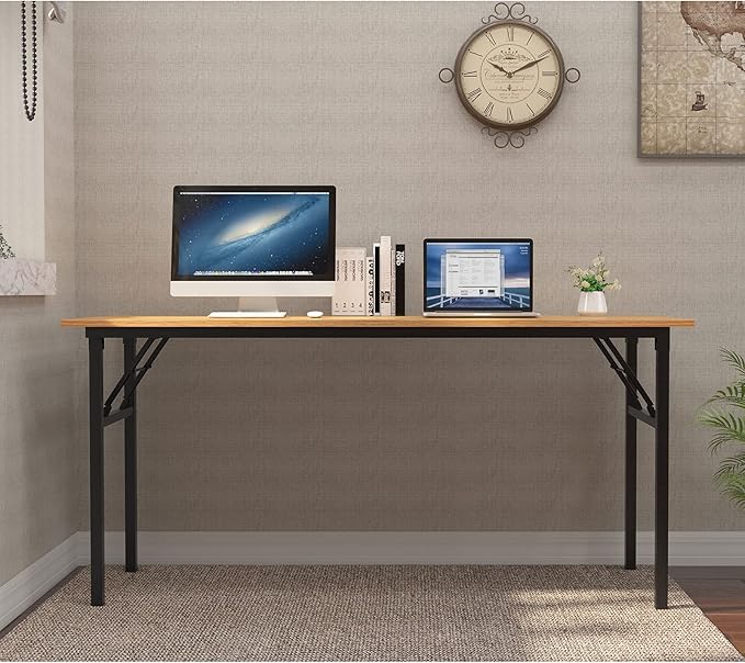 SogesGame Computer Desk62 Inch Large Desk Modern Simple Style Folding TablesHome Office Writing Desk Space Saving Foldable Table No Install Needed AC5BB-157-S8-US