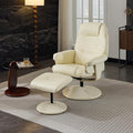 Ergonomic Recliner Chair with Ottoman for Adults 360° Swivel Massage Lounge Chair with 5-Point Vibration &amp Heated Seat140° Adjustable PU Leather Recliner for Living Room Office (Beige+PU Leather