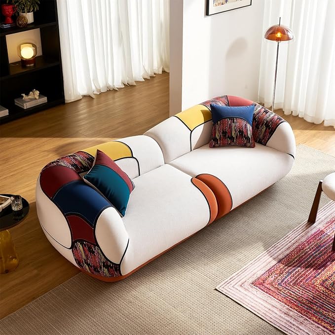 YINIX 102 Oversized Modern Curved Sofa 4-Seat Chenille Couch for Living Room Apartment Minimalist Boneless Sectional Floor Lounge Couches with Bohemian Style Pillows No Assembly
