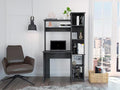 Writing Desk with Hutch and Shelves Two Superior Shelves Five Cubbies for Home Office Living Room-Smokey Oak
