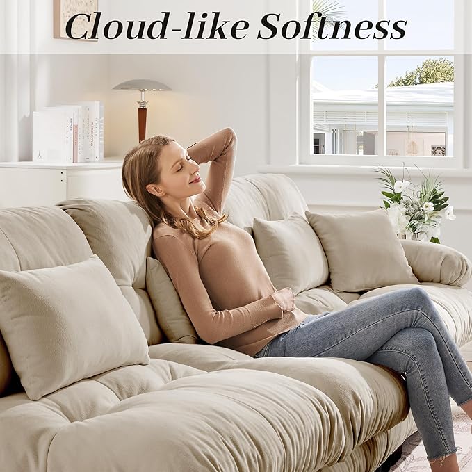 Modular Sectional Sofa for Living Room173 L-Shaped Comfy Couch with Ottoman Oversized 4 Seater Beige Sectional Couches with Pillows Fluffy Couch Set with Deep Seat