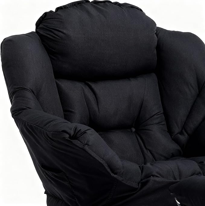 HollyHOME Lazy Chair with Foldable Ottoman Accent Comfy Lounge Armchair and Folding Footrest Stool Leisure Sofa Reading Chair and Footstool for Living Room Bedroom DormBlack
