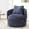 30 W Modern Round Swivel Barrel Accent Chair with Pillow Chenille Upholstered Single Club Sofa Chair for Living RoomBedroom Reading Room Balcony Lounge (Navy)