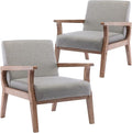 Wahson Comfy Living Room Set of 2 Linen Upholstered Accent Chairs Farmhouse Armchairs with Natural Wood Frame Oversized Decorative Chair for Bedroom Grey