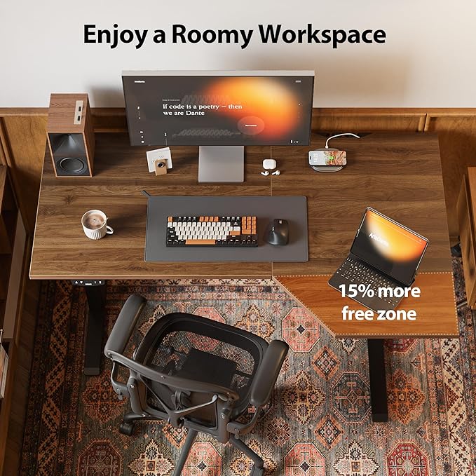 Agilestic Electric Standing Desk Height Adjustable Desk 55 x 32 Inch Sit Stand up for Work Office Home L Shaped Ergonomic Rising Computer Table with Memory Preset Dark Walnut