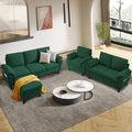 3 Pieces Sectional Sofa Set 79 Modern L Shaped Couch &amp 57 Loveseat &amp 35 Accent Chair Linen Upholstered Sofa Set with Movable Ottoman Couches for Living Room Apartment Green