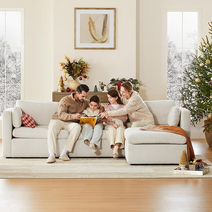 CHITA Oversized Modular Sectional Sofa FSC Certified L Shaped Sectional Couches for Living Room 112 inch Width4 Seat Modular Sofa with Storage Ottoman Linen