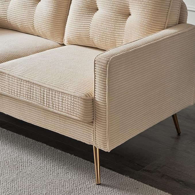 VINGLI 56 Modern Beige LoveseatSmall Corduroy Sofa Couch Deep Seat for Living Room2-Seater Loveseat Sofa for BedroomApartmentOfficeDormSmall Space