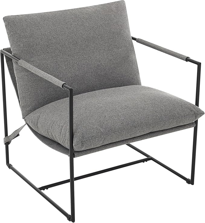 Sling Accent Chair for Living Room Modern Metal Framed Cozy Armchair Upholstered Living Room Chairs with Shredded Foam Cushioning Lounge Chair for Bedroom Living Room Reading Room Grey