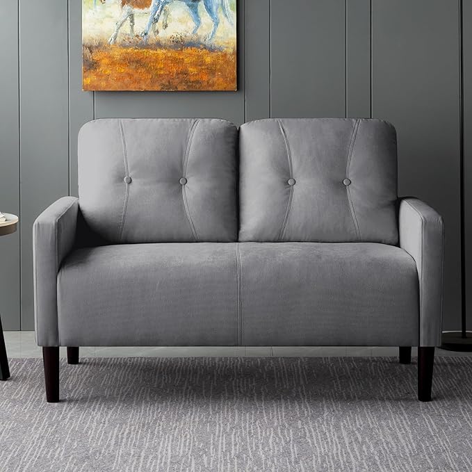 Loveseat Sofa Small Couch for Small Spaces Modern Linen Fabric 2-Seater Sofa with Solid Wood Legs Easy Assembly Apartment Couch for Living Room Office (Light Grey)