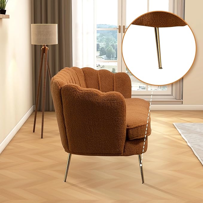 Aoiy &amp Wifon 59 W Comfy Small Loveseat for Small Spaces Upholstered 2-Seat Settee Loveseat with Metal Legs Boucle Caramel