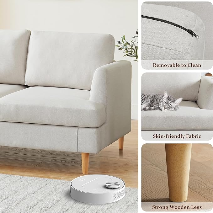 Loveseat Sofa 56 Couches for Spaces Mid Century Love Seat Couches for Living Room Upholstered 2-Seater Couch for Bedroom Waiting Room Beige