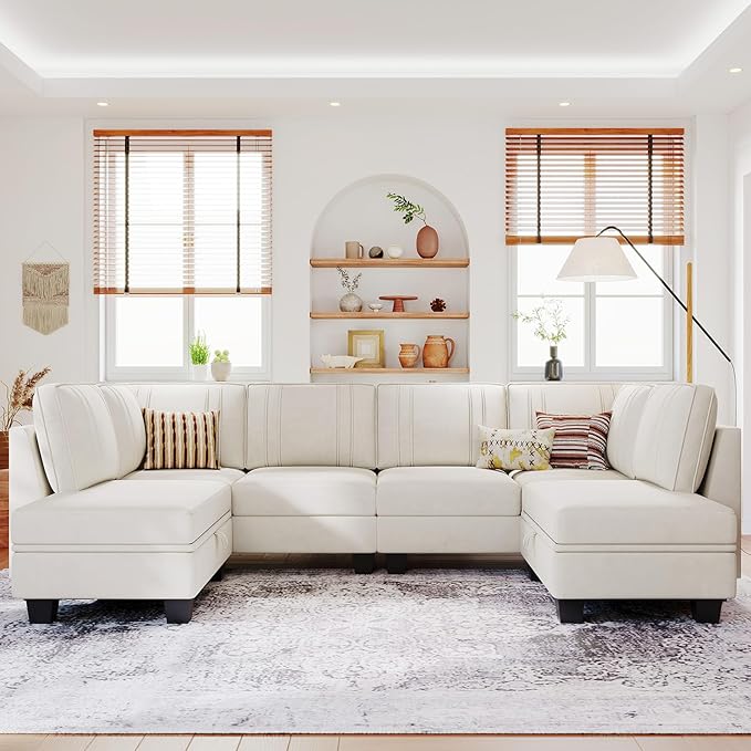 Belffin Sectional Couch with Storage Ottoman Convertible U-Shape Sectional Couch for Living Room Beige