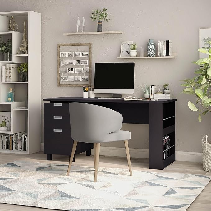 Furniture of America Collin Modern 3-Drawer and 2 Magazine Racks Wood 60-inch Office Desk with Built-in File Cabinet for Study Room Home Office Espresso
