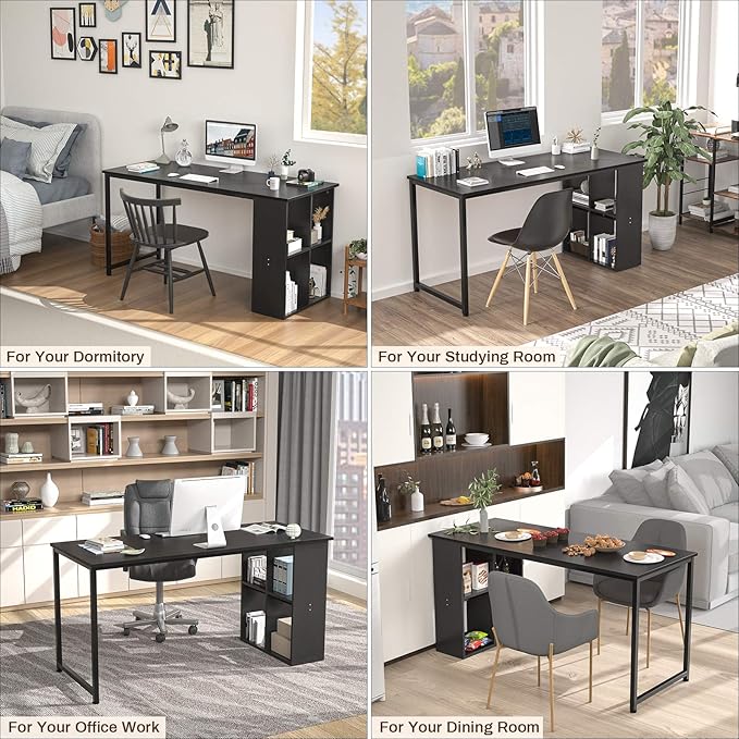 Topfurny 47.2'' Computer Desk with Storage Shelves Modern Home Office Desk Computer Table with Cabinets Student Studying Writing Desk Wood Desk Workstation for Home Office Black