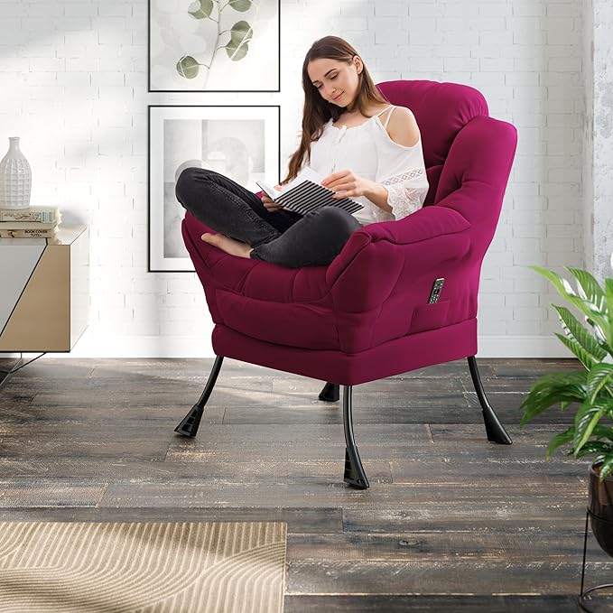 Comfy Modern Lazy Accent Chair with Side Pocket Lounge Armchair for Living Room Leisure Reading Sofa Chair for Bedroom Dorm &amp Office