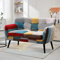 Bonzy Home Modern Boho Loveseat Couch Sofa Chair for Living Room Bedroom Upholstered Colorful Plaid Fabric 2-Seat Love Seat Sofa with Wood Leg for Small Space One Loveseat