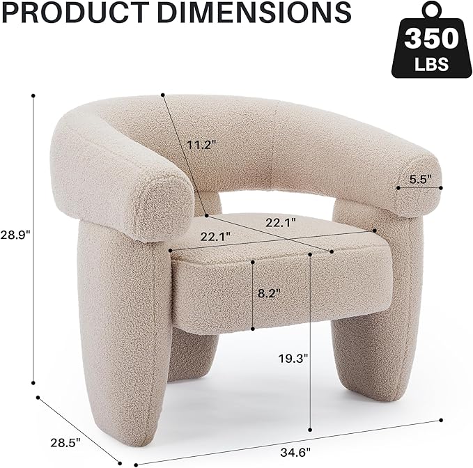 Mid Century Modern Accent Barrel Chair Comfy Upholstered Round Armchair with Montage Design Sherpa Boucle Lounge Chair for Living Room Bedroom Apartment Light Brown