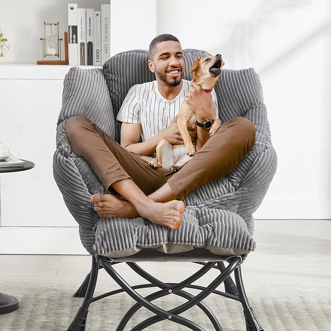 HOMEFUN Lazy Chair with Ottoman Bedroom Chairs for Adults Modern Lounge Accent Chair with Armrests Ergonomic Footrest for Small Spaces Comfy Reading Chair for Living Room Bedroom Office Grey