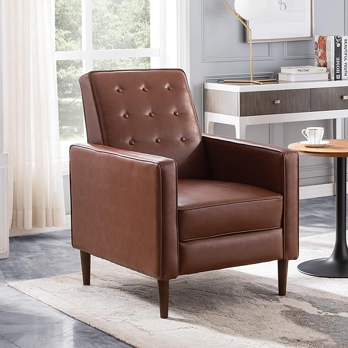 KEIKI Push Back Chair for Living Room Mid-Century Modern Recliner with Birch Legs