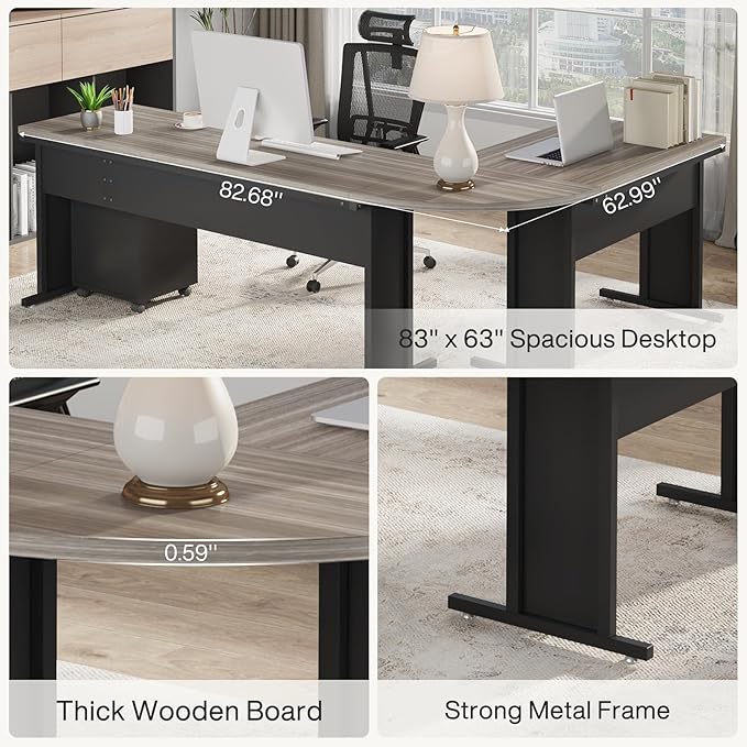 Tribesigns 83 L-Shaped Executive Desk Reversible Modern Office Desk with Drawers &amp Rolling File Cabinet Large Corner Computer Desk Business Workstation for Home Office (Black)