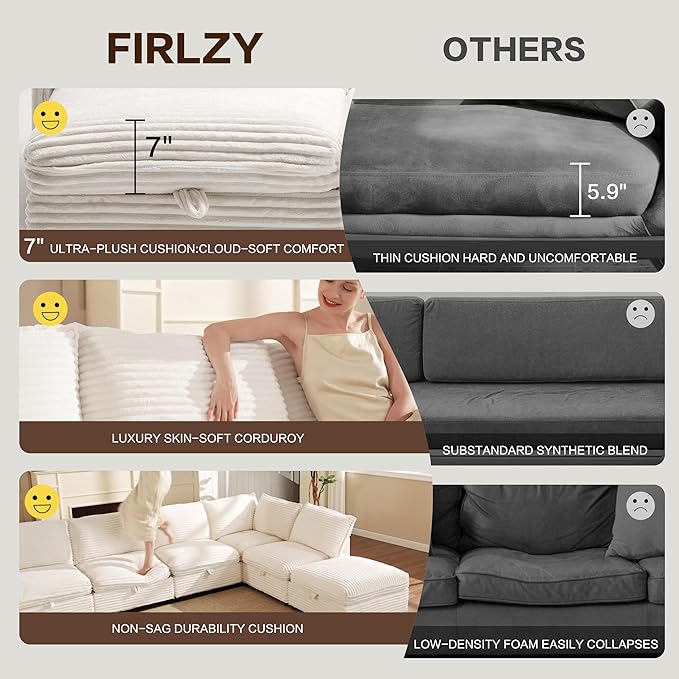 Oversized Corduroy Modular Sectional Couch with Hidden Storage Modern 6-Seater L/U Shaped Sofa Modular Sectional Sofa with Removable Covers &amp Ottoman for Living Room Apartment Gray