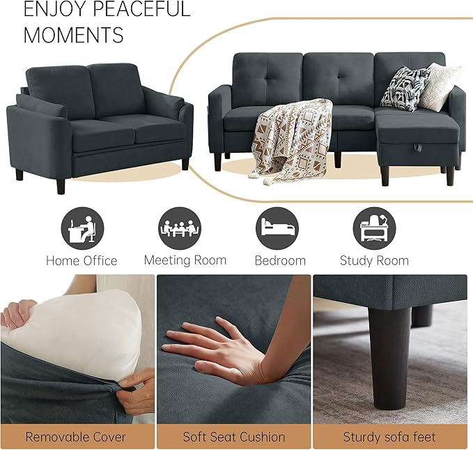 2 Piece Sofa Set 3 Seat Sofa Couch and Loveseat with Ottoman Couches Sets for Living Room/Apartment/Office Dark Grey