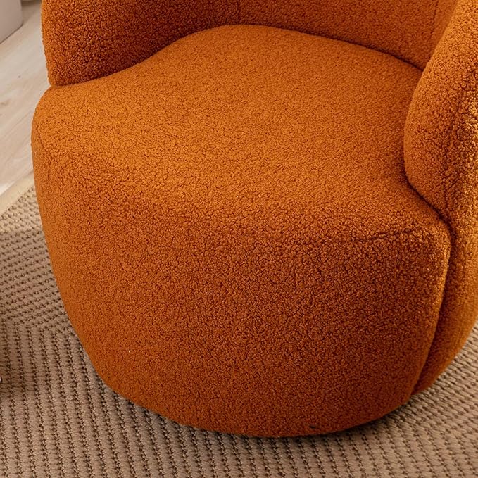 Swivel Barrel Chair Modern Style Comfy Backrest Teddy Round Swivel Chair for Living Room (Caramel)