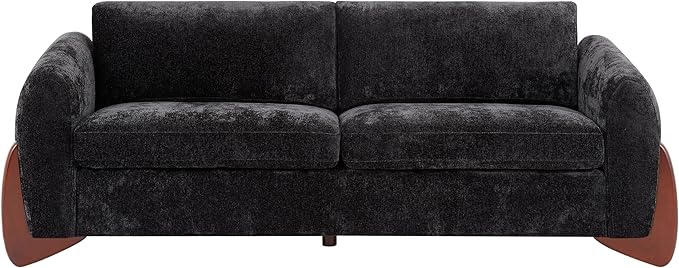 Christopher Knight Home Taki 89 Inches Sofa Couch Cozy Chenille Upholstered 3-Seater Sofa Wood Frame Couches Comfy Home Sofa Living Room and Office Lounge Seating with Armrests Black