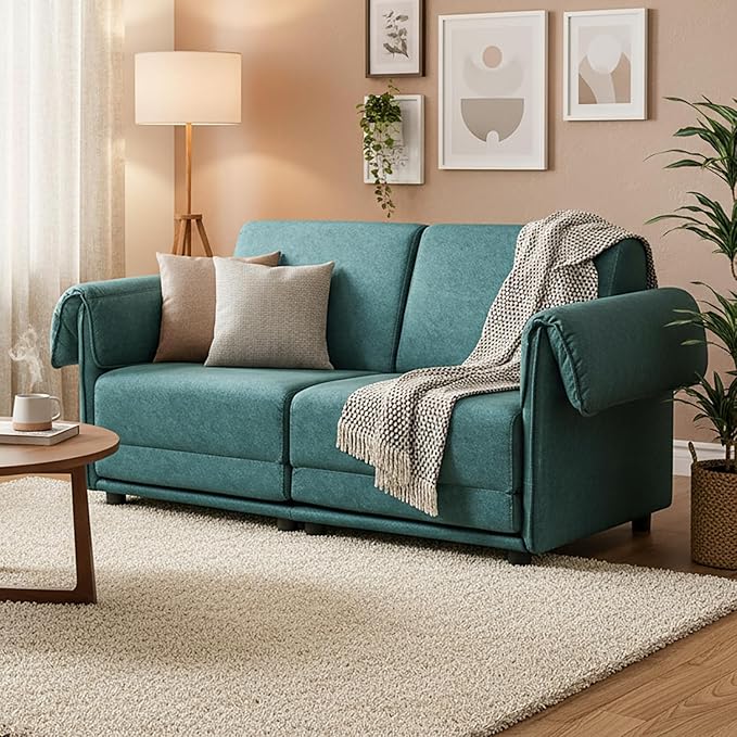 Convertible Sleeper Sofa Bed Pull Out Couch with High-Density Foam Modern Upholstered Loveseat Futon 2-in-1 Full Size Bed for Living Room Apartment Small Space (Green) | Foldable Convertible Bed