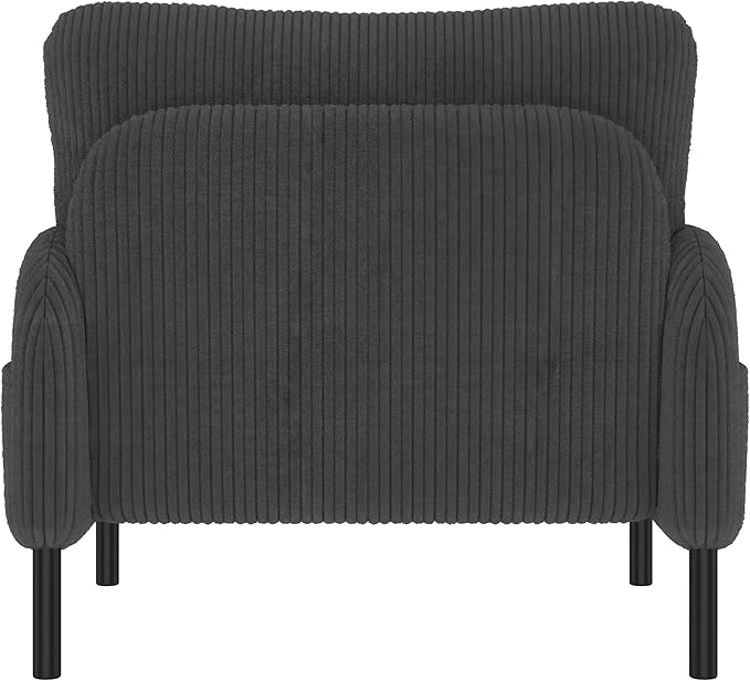 Gray Accent Chair - Corduroy Living Room Chairs with Side Storage Pockets and Durable Legs Comfy Arm Reading Chair with Soft Backrest for Bedroom Balcony Study Room