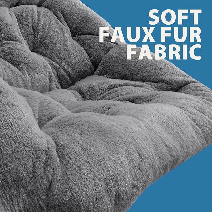 OAKHAM Comfy Chair for Adults Soft Faux Fur Folding Lounge for Bedroom Living Room Dorm Rooms Flexible Reading Chair for Teens Kids X-Large Foldable (Faux Fur-Charcoal Gray)