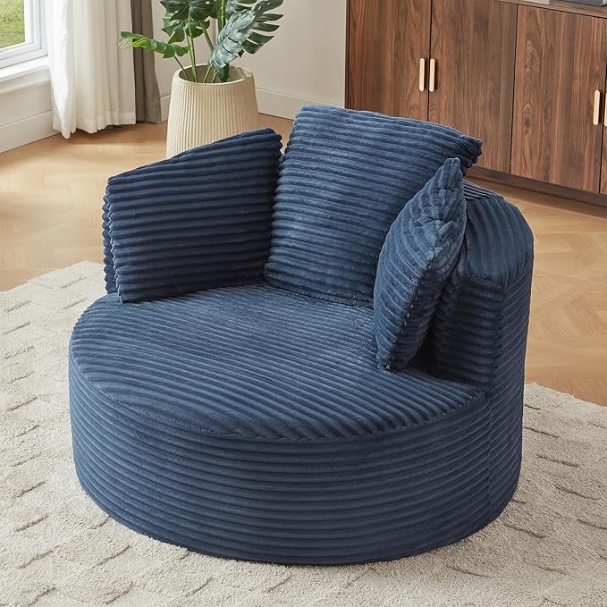 Round Chair Lounge Chaise Indoor 48.8 Oversized Sofa Chair Upholstered Corduroy Deep Seat Sleeper Sofa Bed No Assembly Required for Living Room Bedroom Apartment Blue