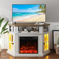 YESHOMY LED Corner Fireplace TV Stand with Mood Lighting for TVs up to 55 with Storage Cabinets Entertainment Center Media Console for Living Room Bedroom White＆Rustic
