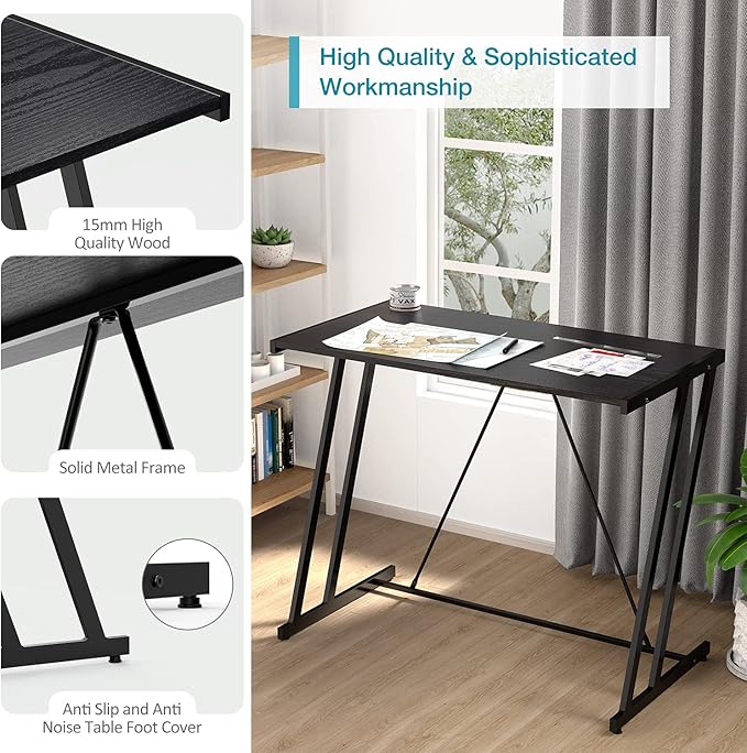 Computer Desk Mehoom Study Desk for Home Office Writing Desk for Small Space Office Modern Simple Design Laptop Desk Small Computer Table 35.4 Black Corner Desk