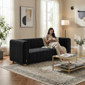 Modern Velvet Sofa SetMid-Century Accent Chair Loveseat Small Space Couch for Apartment Living Room Orange/Green/Black Velvet Upholstery High Back with Metal Legs Sofa (Black 3 Seater)