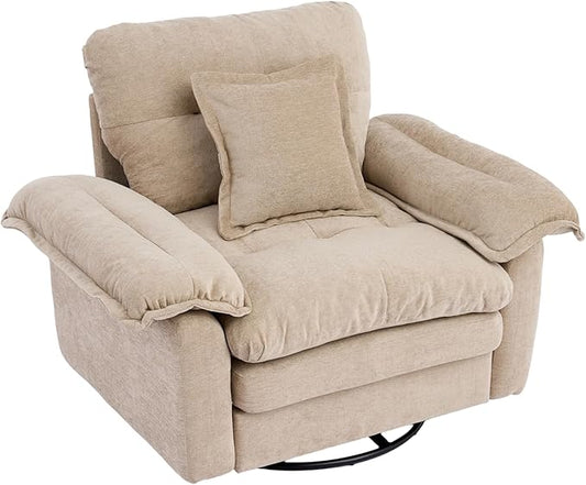 360° Swivel Accent Chair Oversized Plush Modern Chenille Armchair with Padded Seat &amp Back Comfy Spinning Chair for Living Room Bedroom Office (Oatmeal)