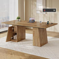 63 in Executive Desk with Power Outlets Modern Home Office Desk with Storage Cabinet Wood Computer Desk Business Workstation Desk Conference Table (Oak)