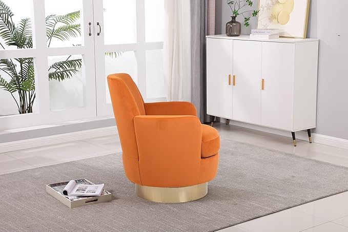 Swivel Accent Chair Modern Velvet American Design Swivel Round Barrel Chairs Upholstered Cozy Style for Living Room Bedroom Home Office (Velvet Orange 1 Pack)