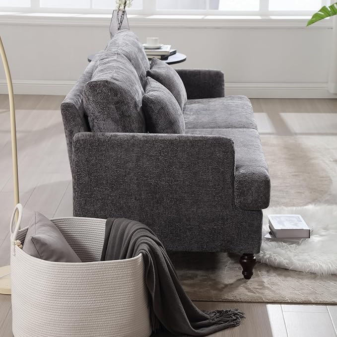 69” Modern Chenille Loveseat Sofa Couch Upholstered 2 Seat Love Seat Deep Seat Small Couch with 2 Pillows and Sturdy Wood Legs for Living Room Bedroom Apartment (Gray)