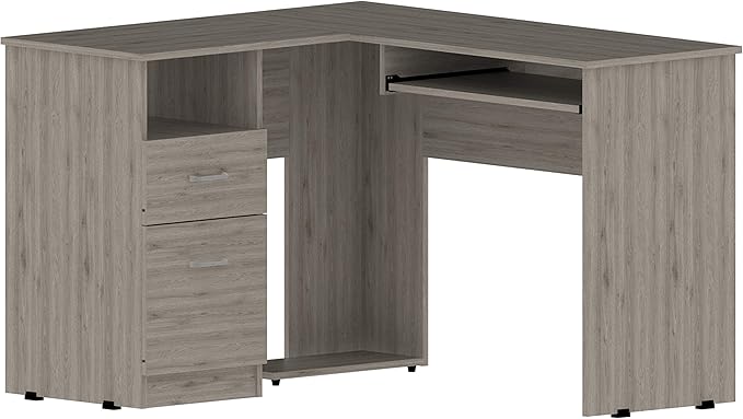 Home Office Desk L-Shaped Desk Two Drawers One Shelf CPU Storage for Study Office Small Apartment