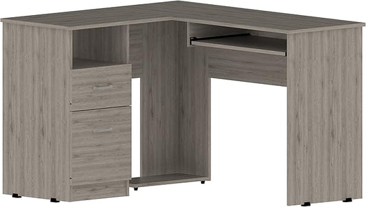 Home Office Desk L-Shaped Desk Two Drawers One Shelf CPU Storage for Study Office Small Apartment