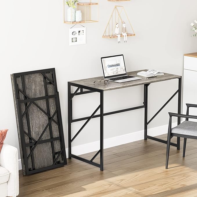 Elephance Folding Desk Writing Computer Desk for Home Office No-Assembly Study Office Desk Foldable Table for Small Spaces