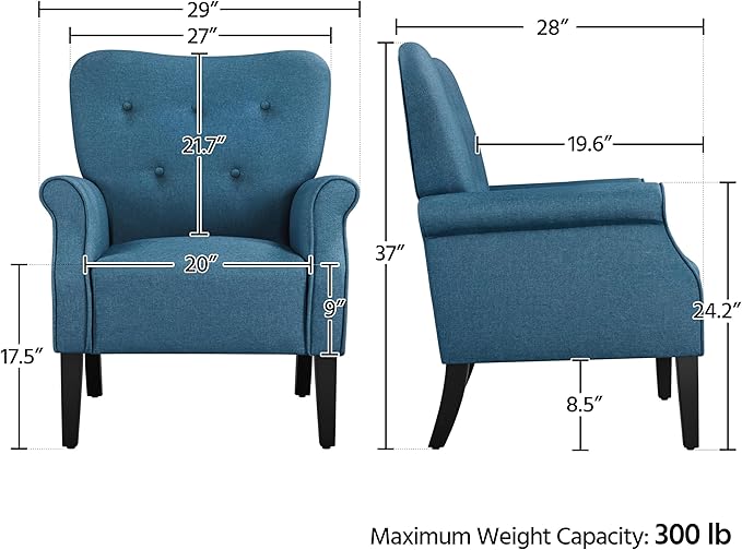 Yaheetech Modern Armchair Mid Century Accent Chair with Sturdy Wood Legs and High Back for Small Space Upholstered Fabric Sofa Club Chair for Living Room/Bedroom/Office Set of 2 Navy Blue