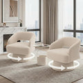 Swivel Barrel Chair - Velvet Upholstered Modern Armchair with Striped Backrest &amp Plush Padding Round Lounge Chair for Living Room Bedroom (Camel-Openwork-(2 Pcs))