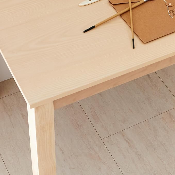 Livinia Alvin Solid Wood Computer Desk Modern Minimalist Wooden Writing Desk with Spacious Tabletop and Rounded Corners Sturdy Workstation for Home Office or Study Natural