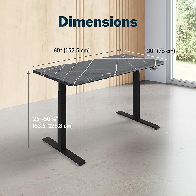 Vari ComfortEdge 60x30 Inch Adjustable Electric Standing Desk – Limited Edition Sit Stand VariDesk with Memory Presets &amp Sloped Front Edge + Tool-Free Assembly (Black Marble/Black Legs)