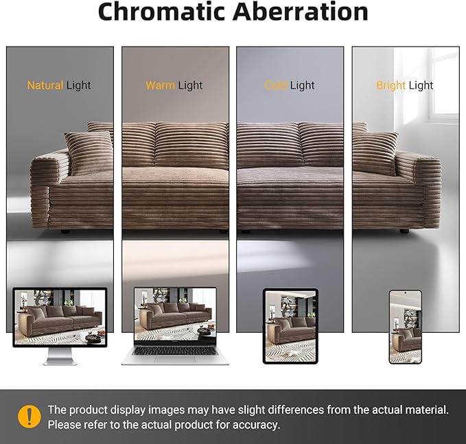 Ball &amp Cast 102.4 Plush Corduroy 4 Seater Sofa with Movable OttomanDeep Seat L Shaped Cloud Couches with Soft PillowsComfy Convertible Sectional Couch Lounge Chair for Living RoomOfficeCamel