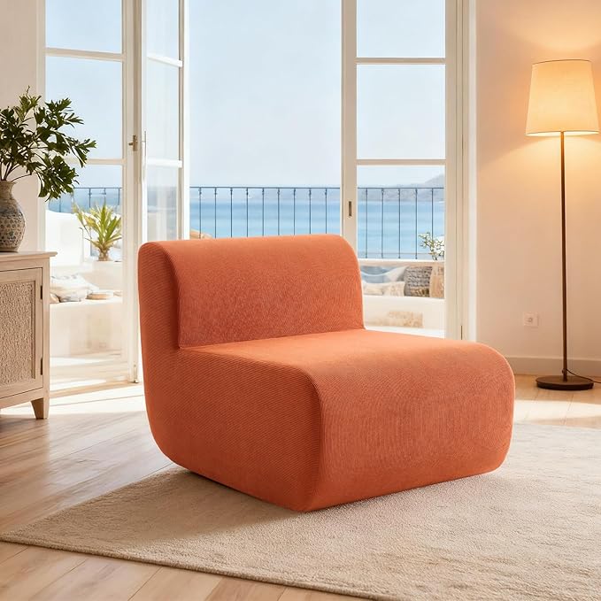 Boneless Sofa 26'' Single Sofa 1 Seater Cloud Floor Couch Corduroy No Assembly Needed Modern Compression Armless Couch in A Box Erogonomic for Living RoomBedroomOffice Orange
